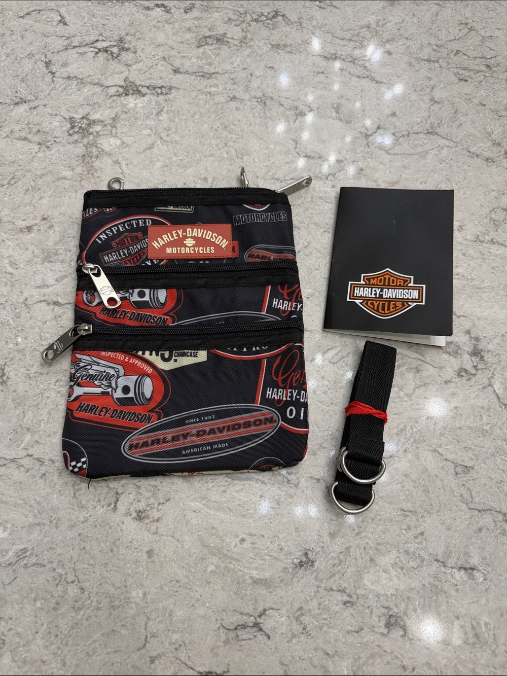 Harley-Davidson Black and Red Logo Multi-Zip Crossbody Sling Bag